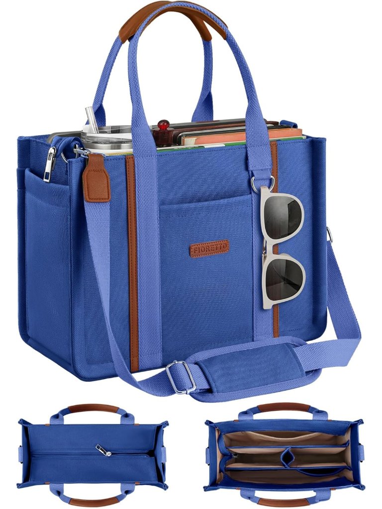 Women’s Canvas Tote Bag Purse With Zipper, Multi Compartment & Reinforced Bottom